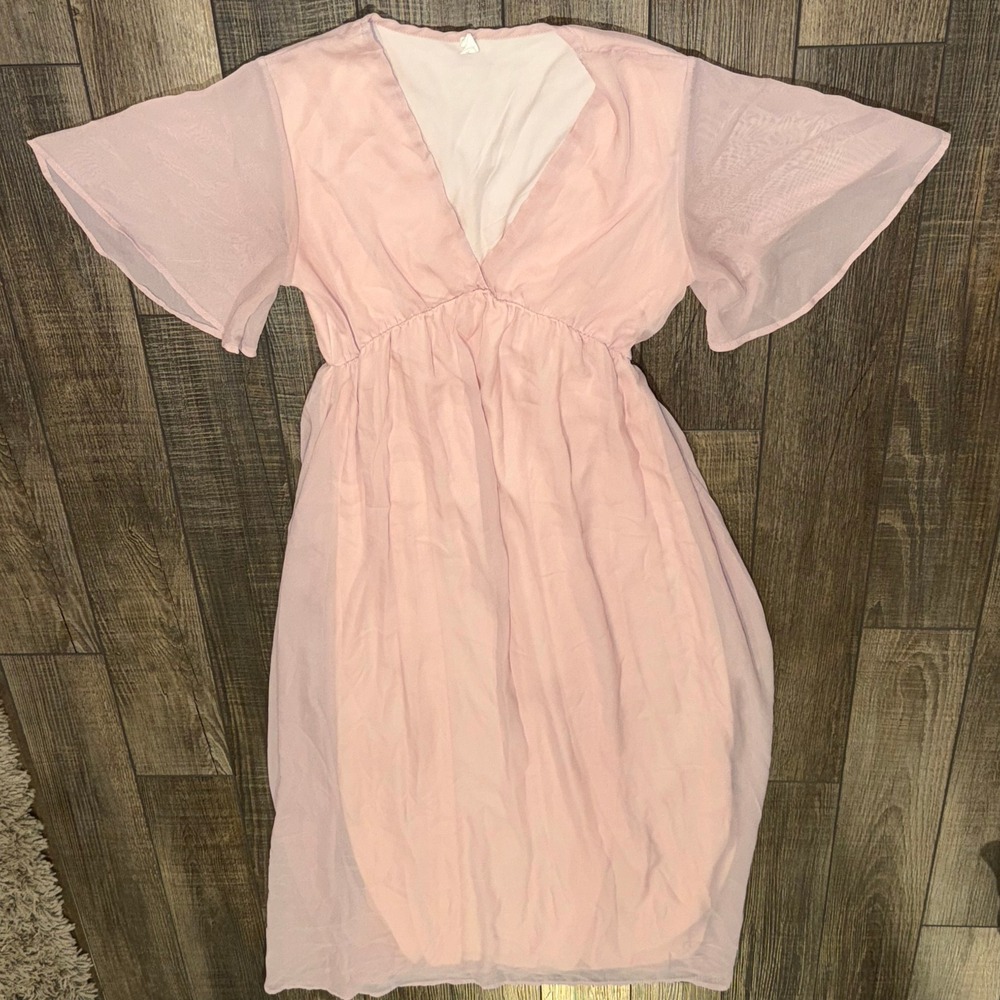 PinkBlush Light Pink Chiffon V-Neck Flutter Sleeve Maxi Dress VD8151-1K Medium